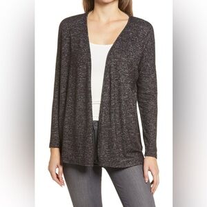 Bobeau Marled Hacci Cardigan S Small Raven Black Mix Open Front size XS